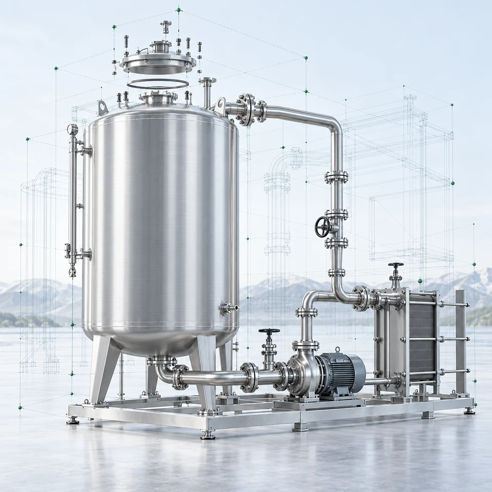 Editorial study of a tank, pump and heat exchanger system.